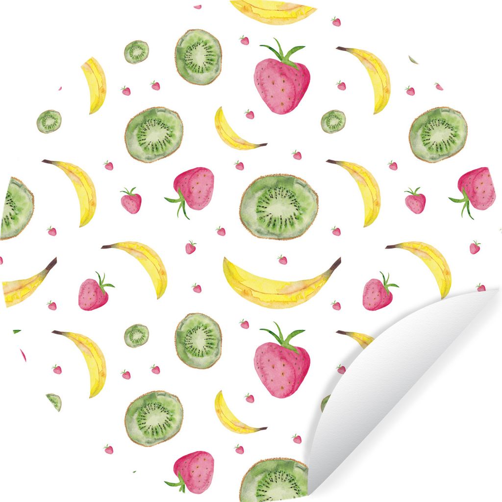 MuchoWow Runde Wandtattoo - Wandsticker Tapete Aufkleber Obst - Aquarell - Weiß Ø 100 cm Selbstklebend und Repositionierbar - Wandaufkleber - K...