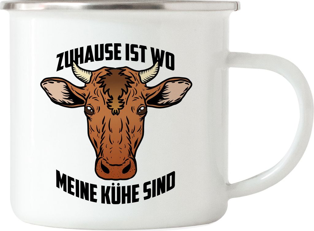 Zuhause Ist Wo Meine Kühe Sind Emaille Tasse Kuh-Fans Kuh-Liebhaber Milchkuh Landwirt Geschenkidee