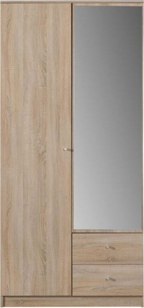 Kleiderschrank mit Spiegel, Farbe: Eiche Sonoma - Abmessungen: 213 x 100 x 59 cm (H x B x T)