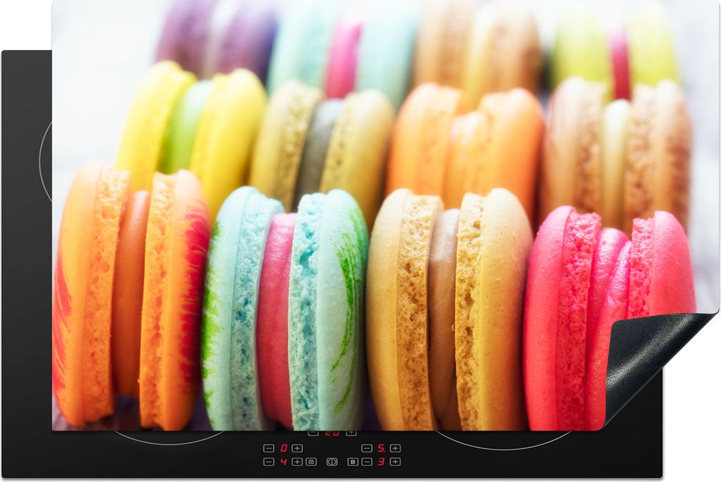 KitchenYeah Herdabdeckplatte Bunte Macarons aus der Nähe , 80x52cm, Küche Deko, Ceranfeld Herdabdeckung, Abdeckplatte fùr Kochfeld
