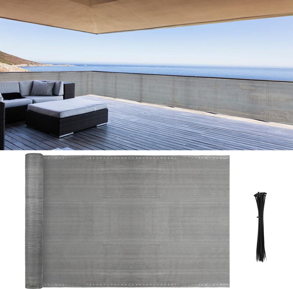 1.2*10m Zaunblende Schattiernetz Tennisblende HDPE 150g/m² Zaun Sichtschutz Windschutz Sonnenschutz Kabelbinder Balkon grau