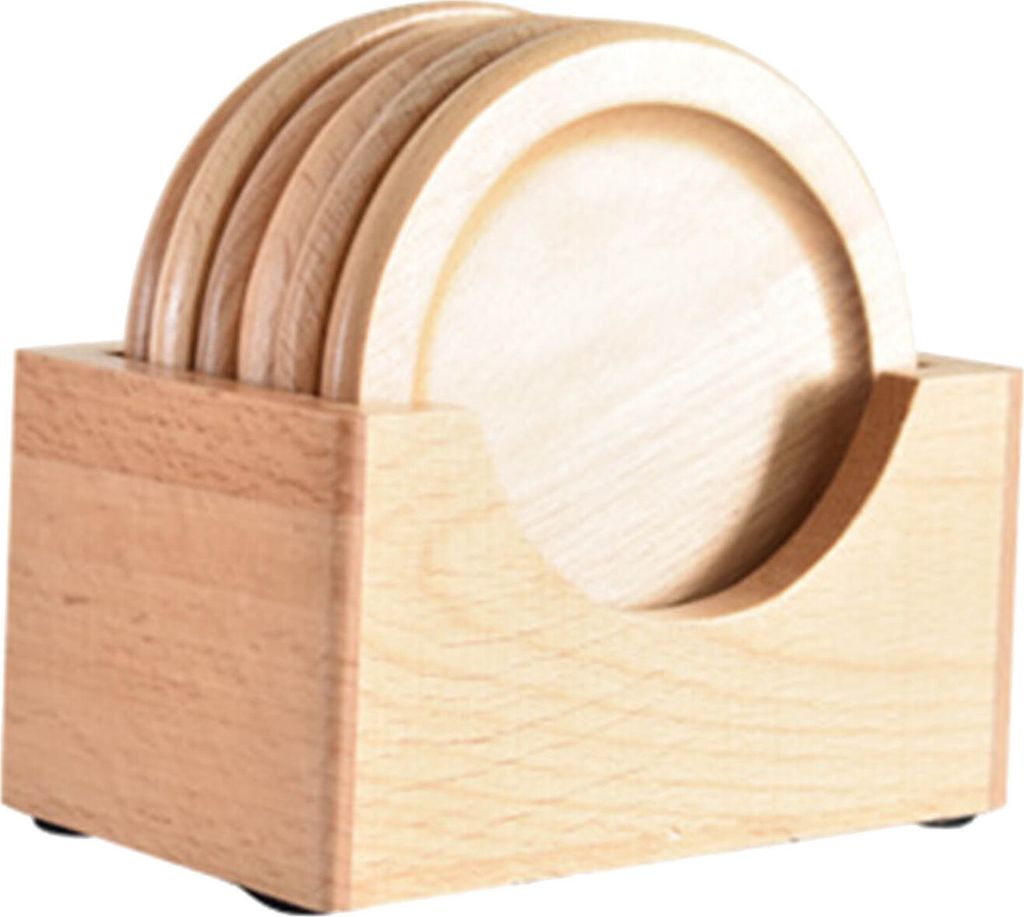 7-teiliges Set aus Holzuntersetzern mit Aufbewahrungsbox, Naturholz im japanischen Stil, hitzebeständig, rutschfest, für die Arbeitsplatte, rund,...