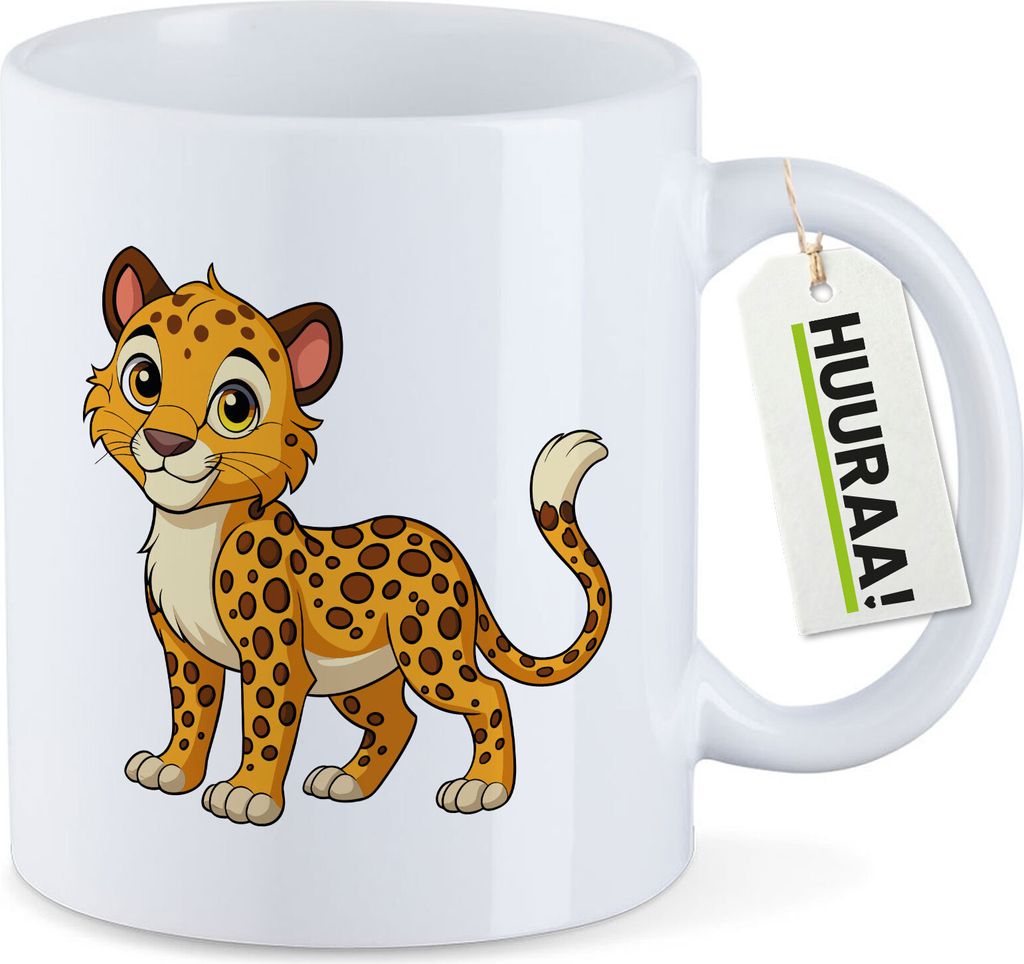 Huuraa Kaffeetasse Leopard Comic 330ml Weiß Keramik Kaffeebecher Geschenkidee