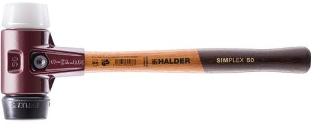 SIMPLEX-Schonhammer mit Tempergussgehäuse und Holzstiel, Ø 50 Gummikomposition / Superplastik