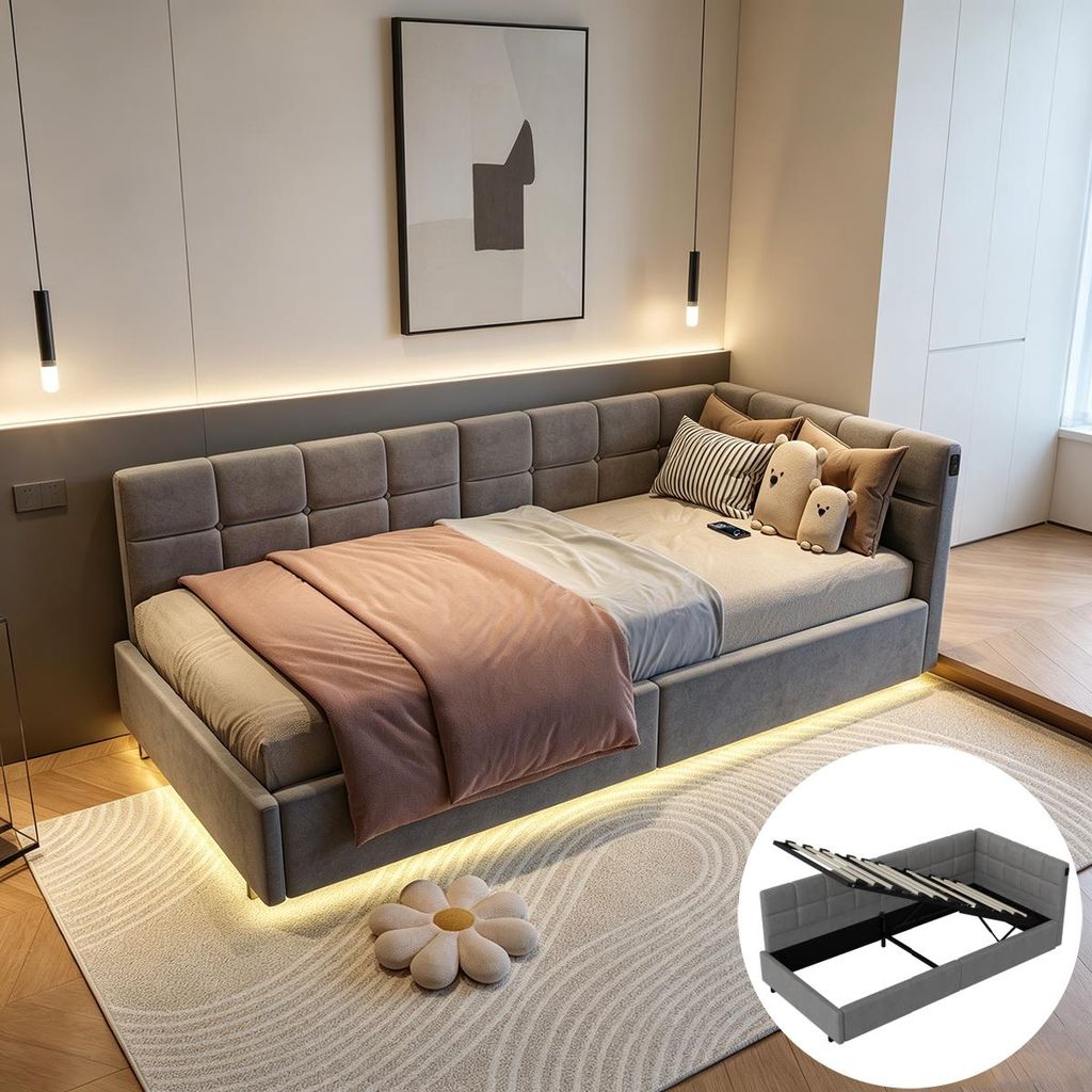 INONEFT Polsterbett90x200 mit LED und USB/C,Jugendbett mit Produktbild 