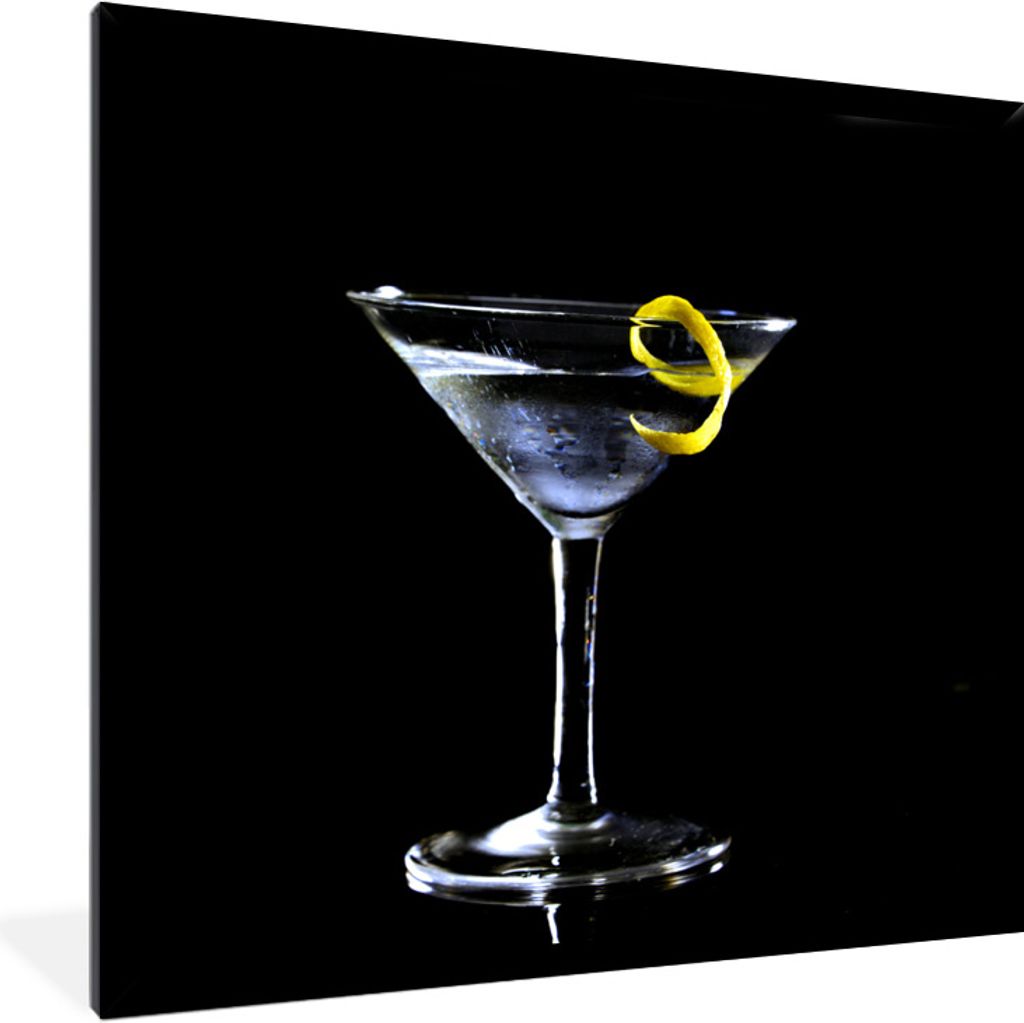 MuchoWow Gerahmtes Poster Martini mit Zitronenspitze auf schwarzem Hintergrund 40x40 cm - Poster mit Schwarzem Bilderrahmen Wandposter Rahmen Fot...
