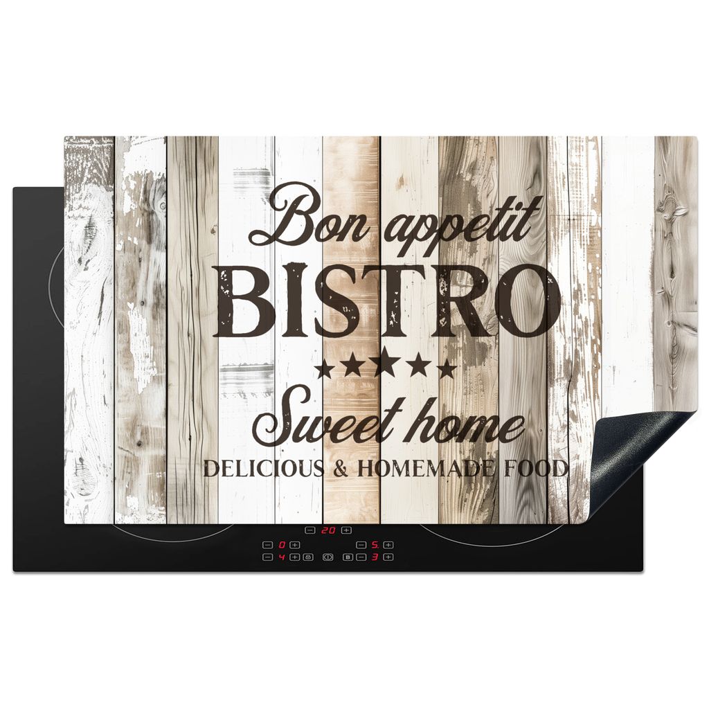 KitchenYeah Herdabdeckplatte Bistro - Holzoptik - Weiß - Angebot , 83x51cm, Küche Deko, Glaskeramikkochfeld Herdabdeckung, Abdeckplatte fùr Ko...