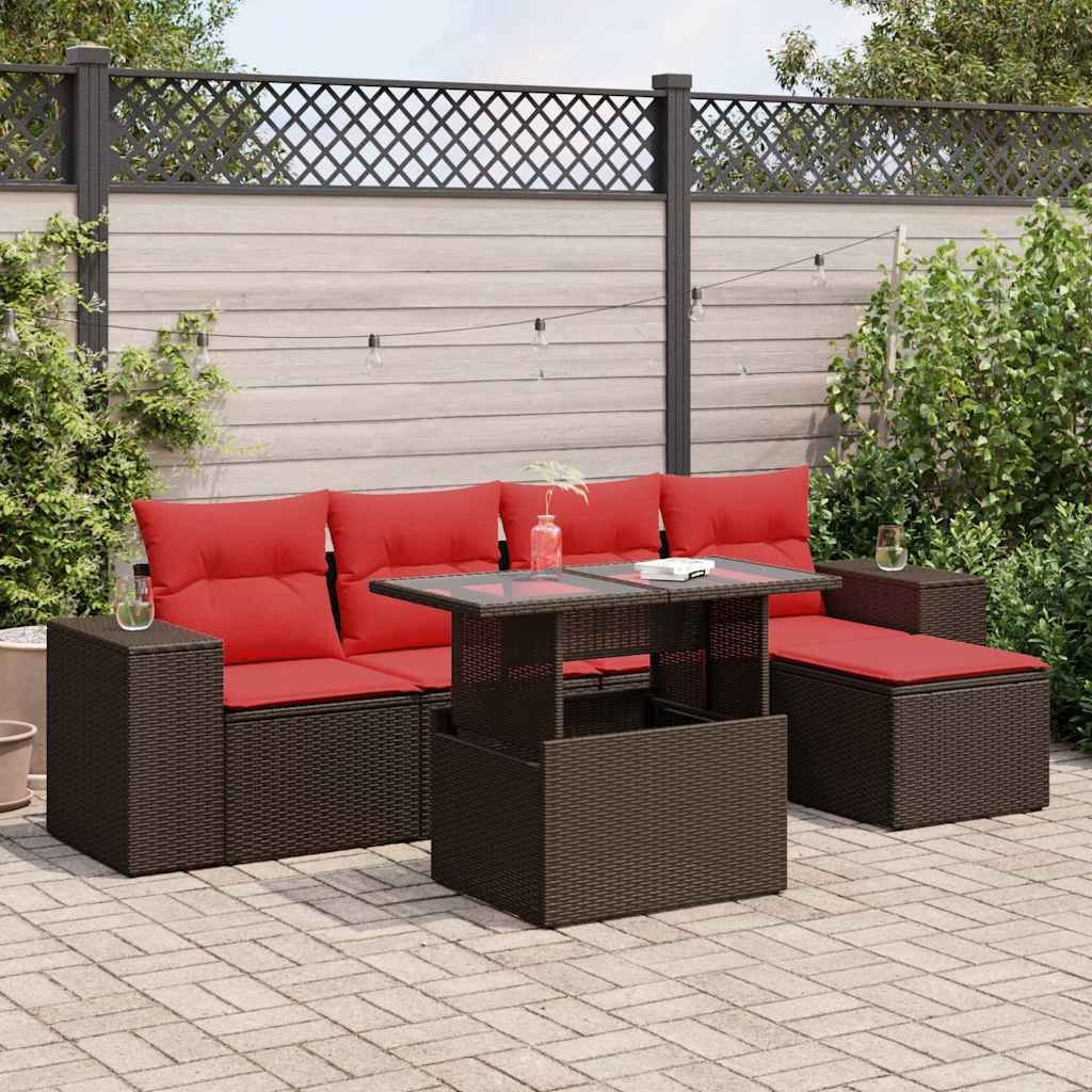 Maison Exclusive - 6-tlg. Garten-Sofagarnitur mit Kissen Braun Poly Rattan Akazie