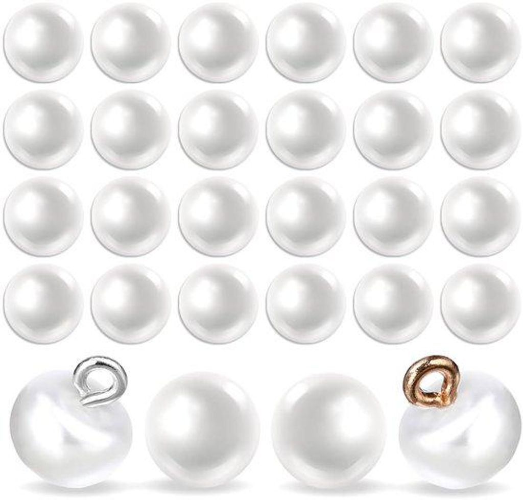 80 Stück weiße Knöpfe, weiße kunststoffliche Perlenknöpfe 10 mm, natürliche Glanz, liebliche Handarbeit, Retro-Perlenknöpfe für Kleider, Bl...