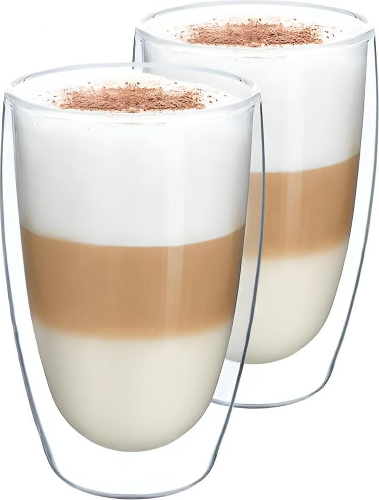 Heiß-Kalt-Latte Macchiato Glas-Set 2x450ml, doppelwandige Kaffeetasse aus Borosilikatglas, hochwertige Glastasse, Cappuccino-Eiskaffeetasse, Therm...