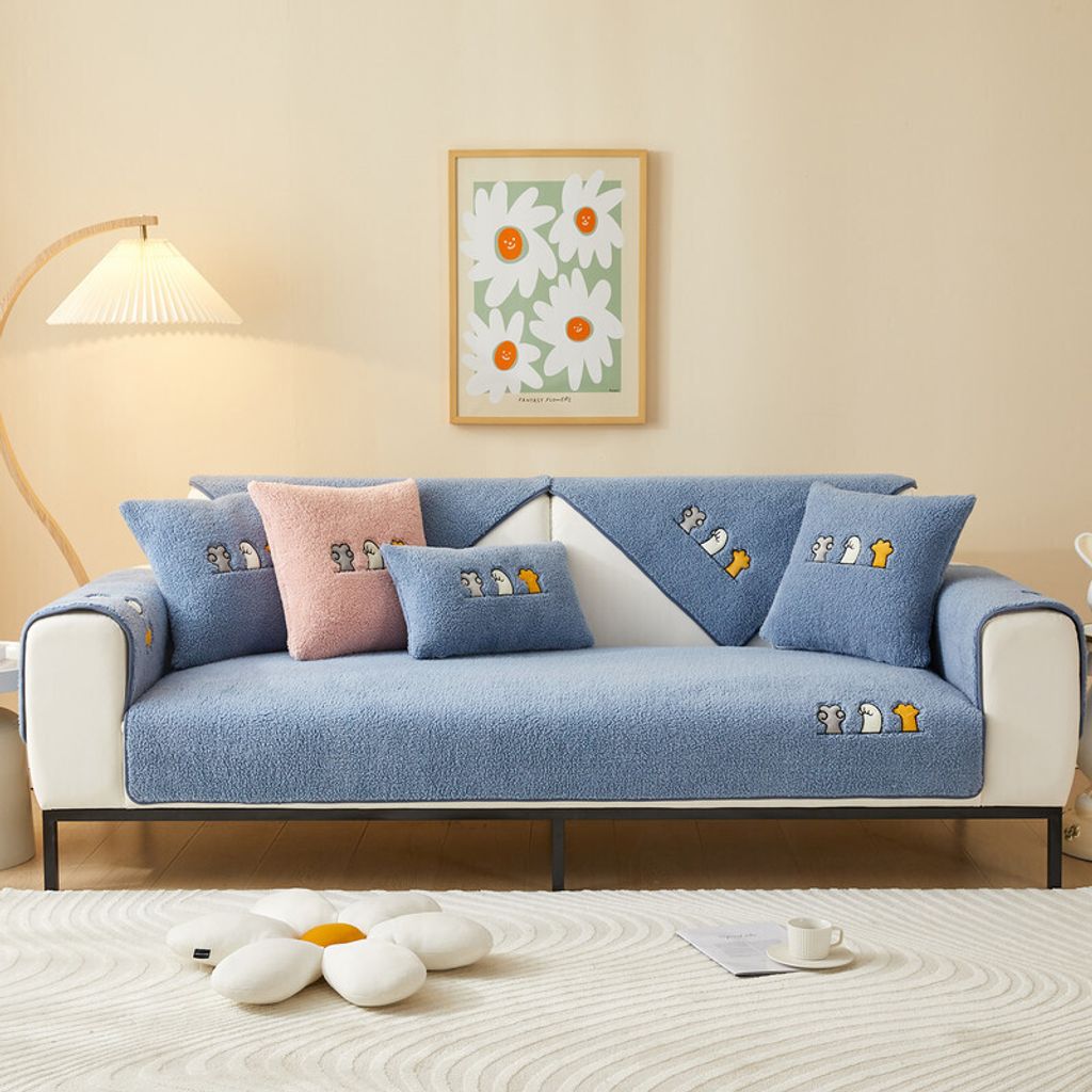 (90cm*180cm,Blau)Sofakissenbezug Sofakissen aus Lammsamt Rutschfester Sofabezug Atmungsaktiv Sofaschutz für Schlafzimmerteppich Bodenpolster Tisch...