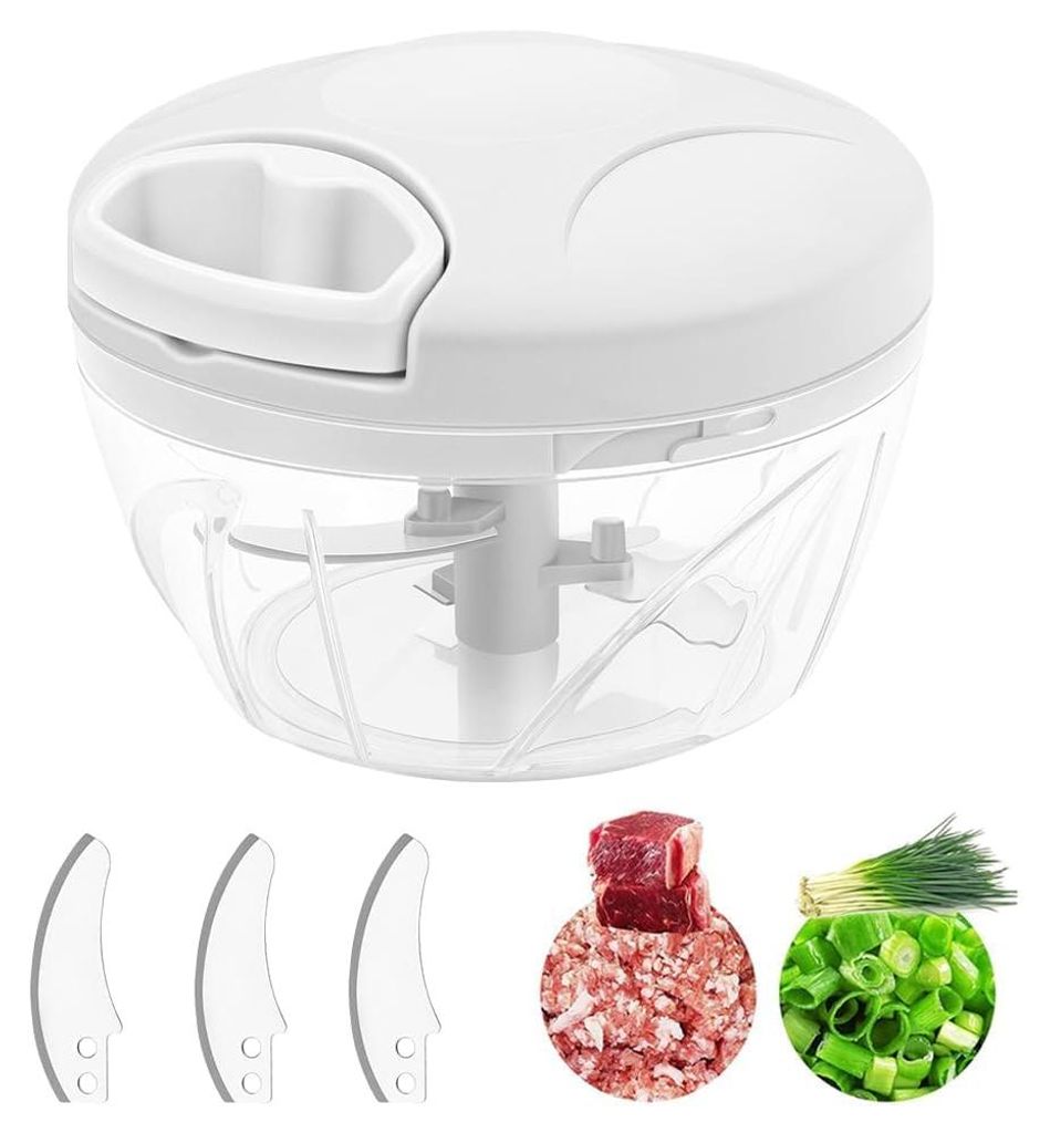 500 ml Zwiebelschneider Manuell, Zwiebel Zerkleinerer mit Seilzug, Multizerkleinerer für Gemüse, Obst, Zwiebeln, Nüsse, Knoblauch