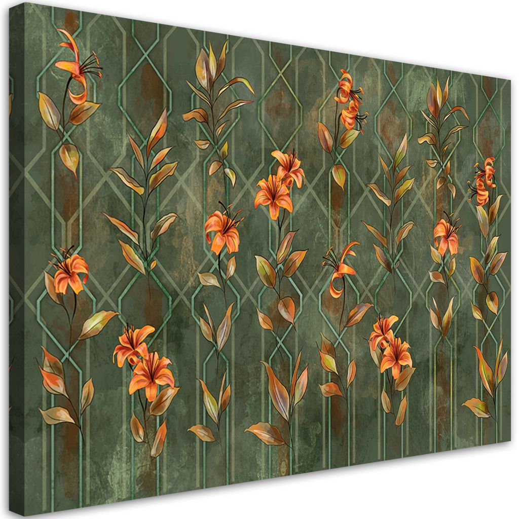 Leinwandbild Gelbe Lilienblüte 100x70 Feeby Grün bild für die wand bereit zum aufhängen