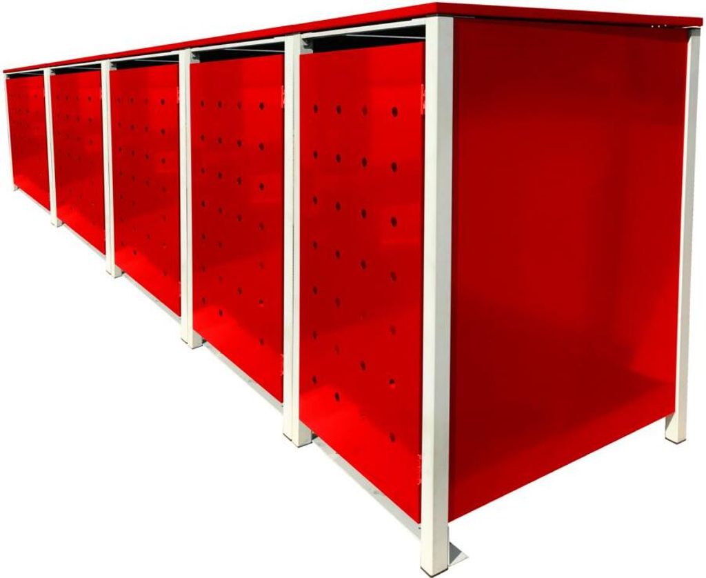 5 Tailor Mülltonnenboxen Basic für 120 Liter Tonnen / Stanzung 4 / Rot / Grau