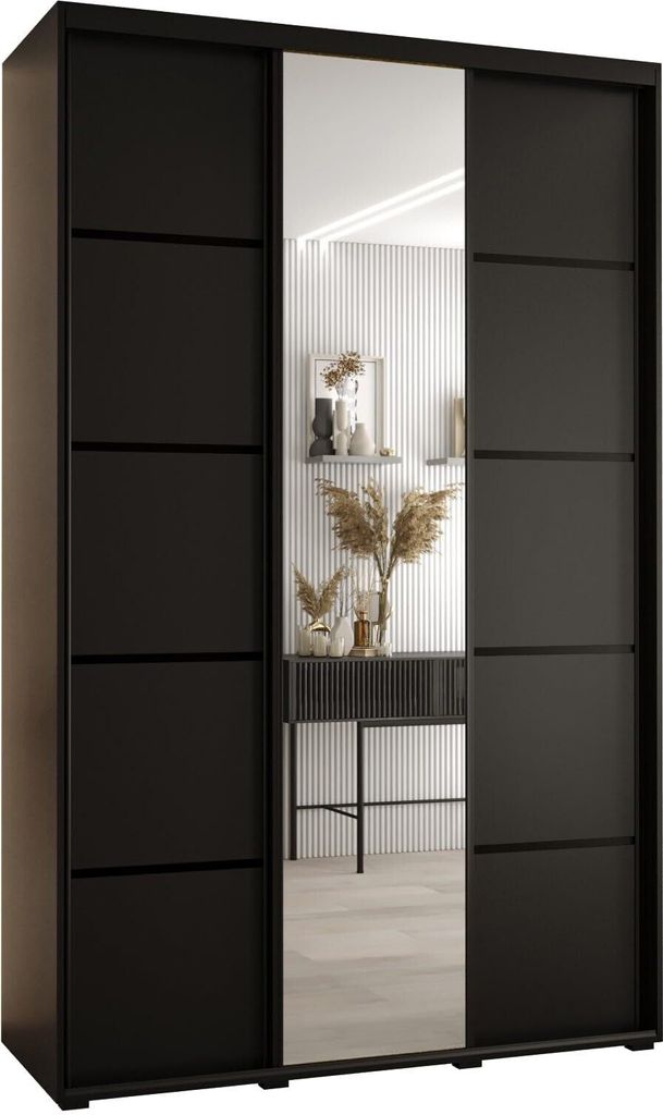 MEBLE KRYSPOL Cannes 5 Schrank mit 3 Schiebetüren - 205,2x160x45 cm - Schwarz Schwarz Schwarz