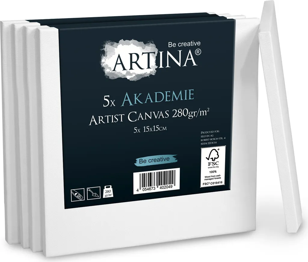 Artina Akademie 15x15 - Tele Pittura Alta Qualità FSC Set da 5