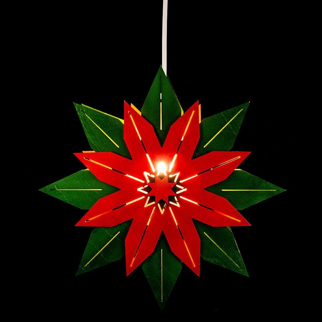 Fensterbild Weihnachtsstern grün/rot (28cm) von Kunstgewerbe Taulin