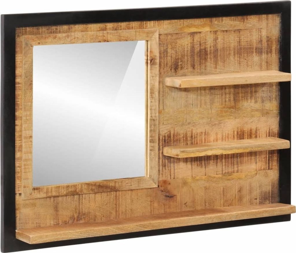 Spiegel mit Ablagen 80x8x55 cm Glas und Massivholz Mango