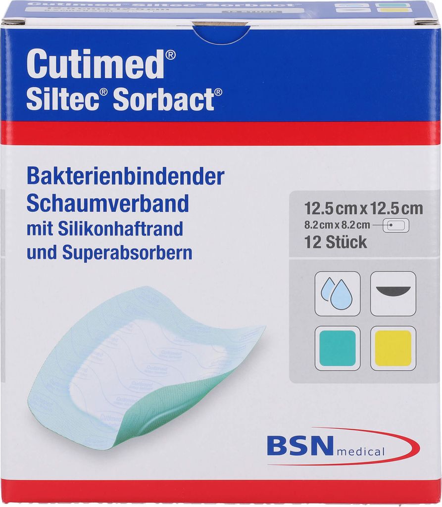 Cutimed Siltec Sorbact B 12,5x12,5cm, 12 St KOM