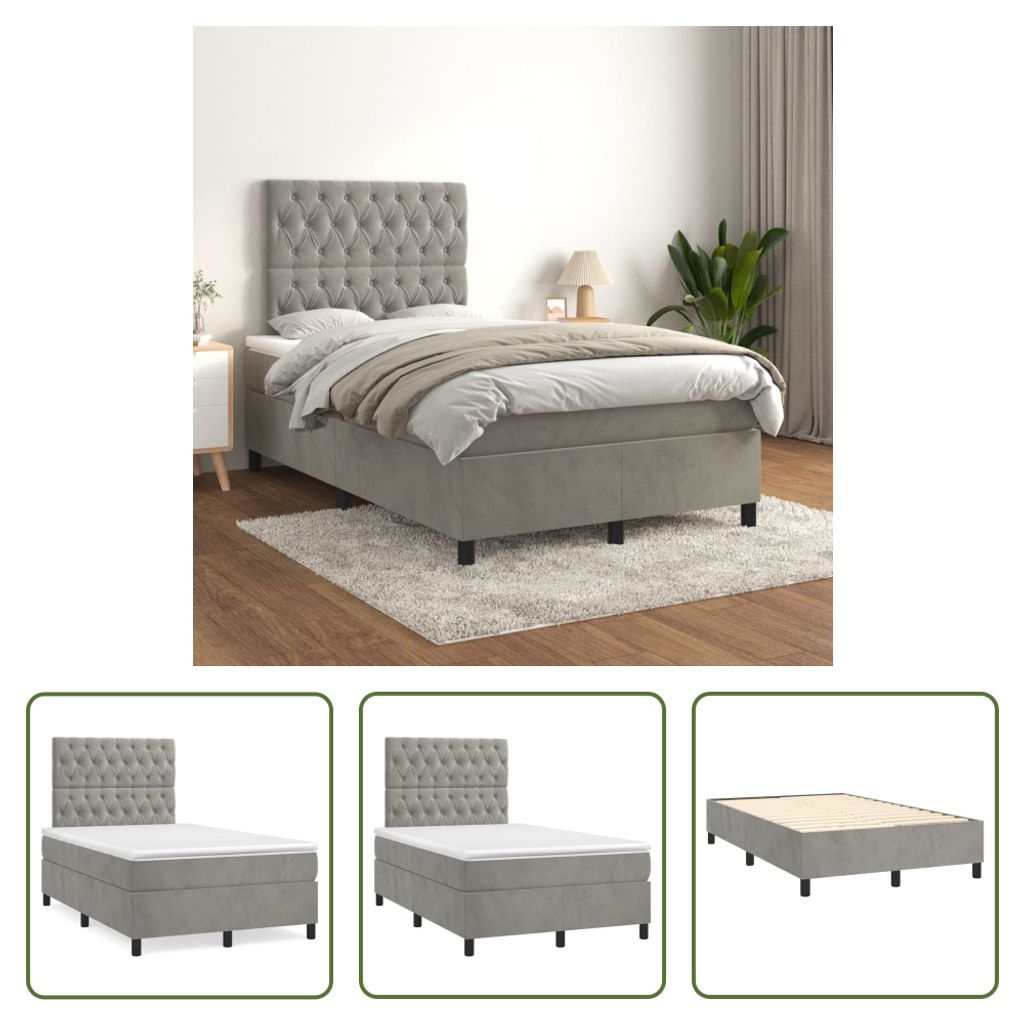 The Living Store Boxspringbett mit Matratze Hellgrau 120x200 cm Samt