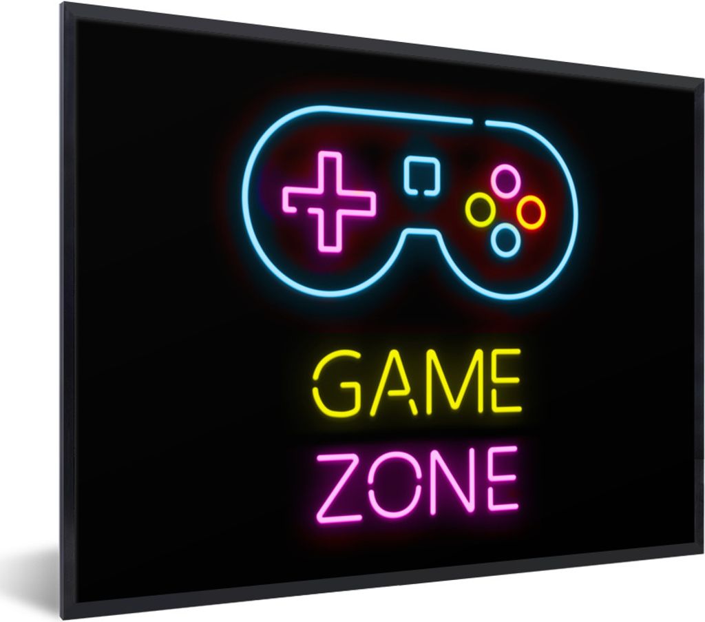 MuchoWow Gerahmtes Poster Controller - Spiel - Neon - Schwarz - Zitate - Spielzone 40x30 cm - Poster mit Schwarzem Bilderrahmen Wandposter Rahmen...