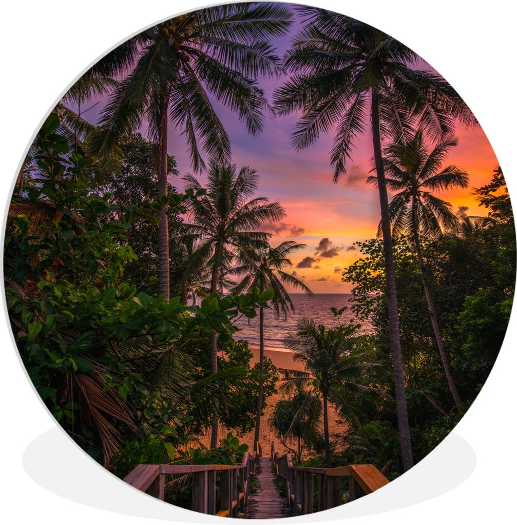 MuchoWow Rundes Wandbild - Runde Bilder Sonnenuntergang - Palmen - Strand Ø 30 cm Kreis Wanddekoration Kunststoff - Wandkreis - Wandschmuck - Sc...