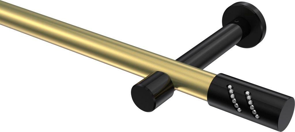 Interdeco Gardinenstange / Vorhangstange Messing-Optik / Schwarz, Typ Prestige Zoena (Glitzerzylinder) ohne Ringe, 20 mm Ø 1-läufig, 420 cm
