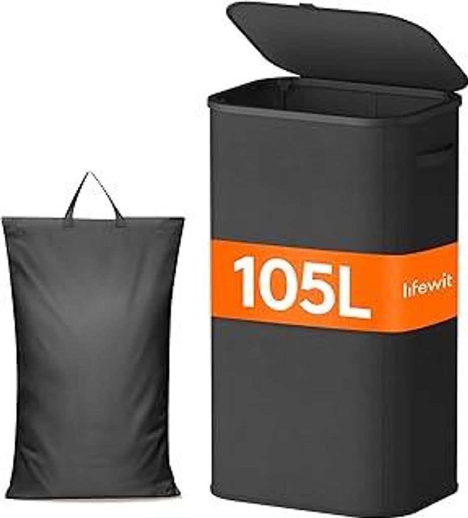 Lifewit Wäschekorb mit Deckel, 105 L Wäschesammler mit Kunststoffrahmen, faltbarer großer Wäschesortierer, Wäschebox Laundry Baskets für Schl...