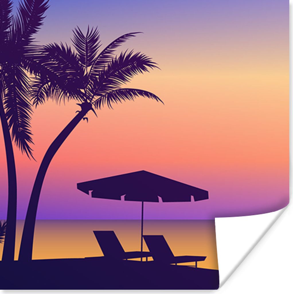 MuchoWow Poster Strandkorb - Sonnenschirm - Nacht - Zeichnung 100x100 cm - Babyzimmer