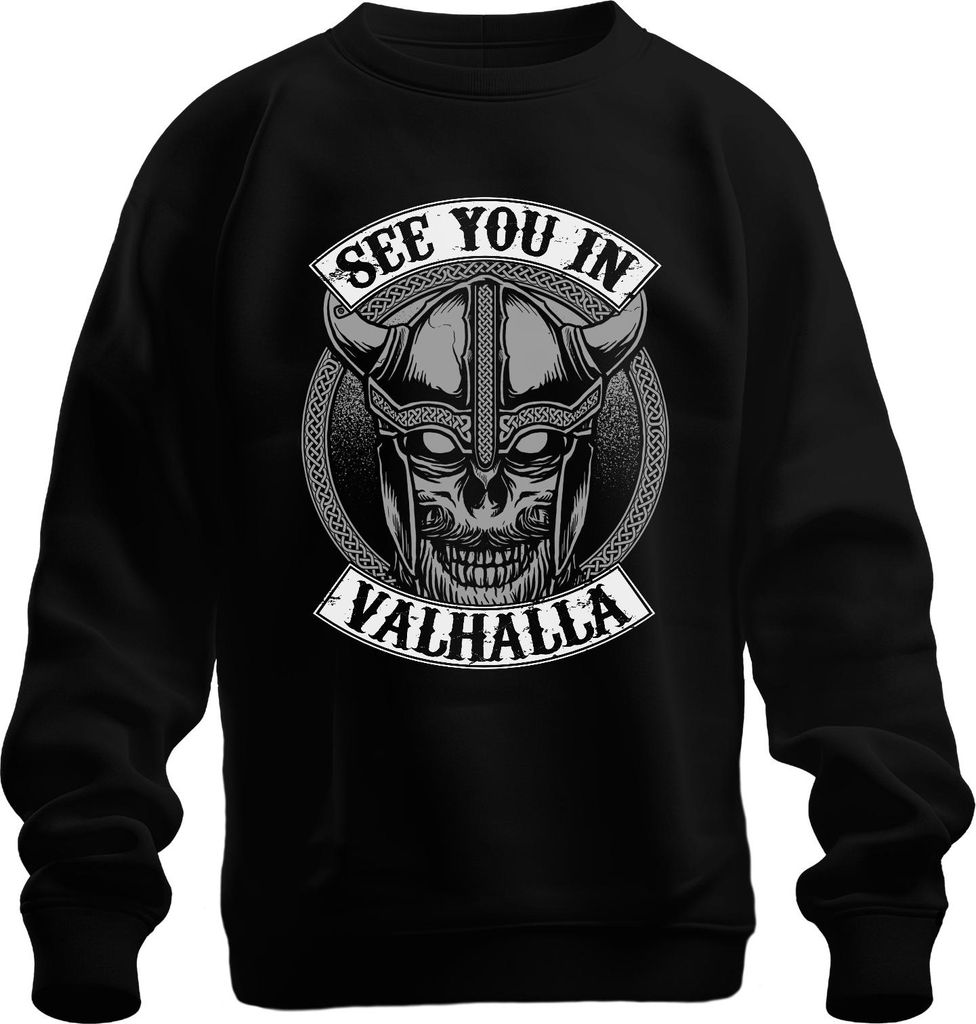 See you in Valhalla Wikinger Schädelhelm Nordisch Knoten Grunge Uni Sweatshirt Pullover, Schwarz, M