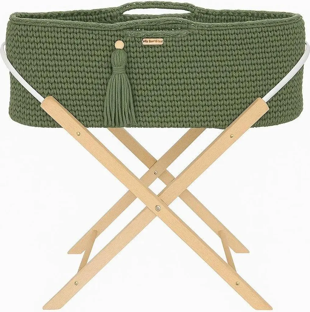 Lit Bébé Pistache Boho Fait Main et Matelas Silver Antibactérien