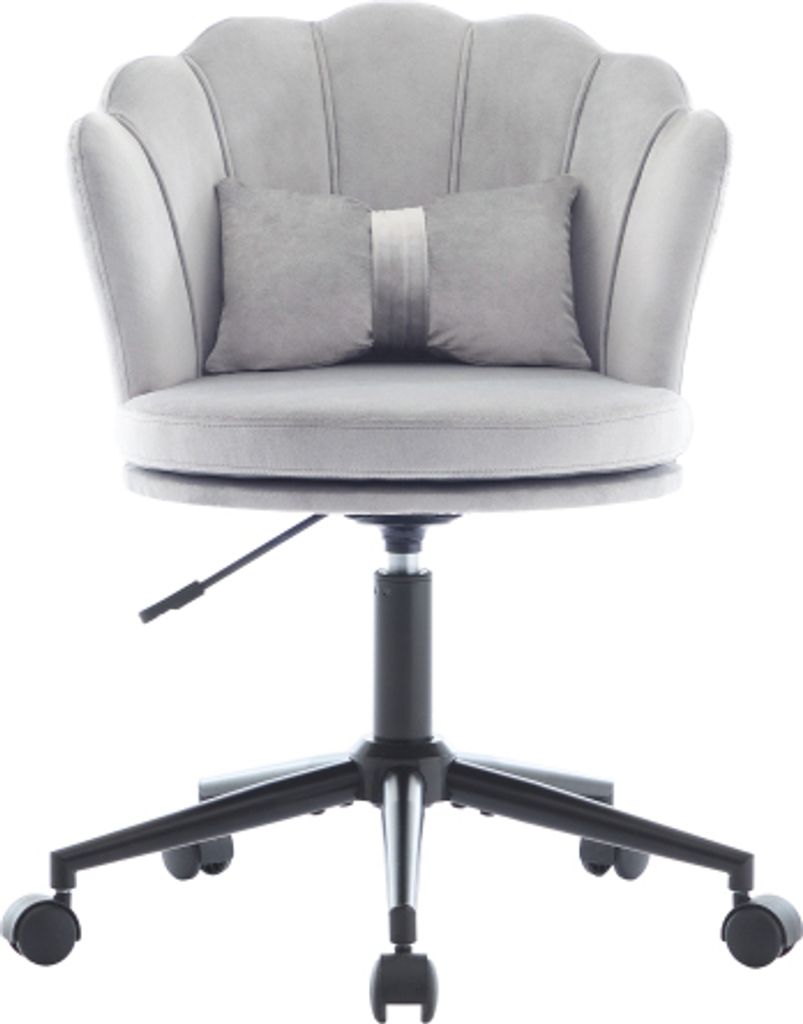 Buerostuhl 55x62x73-83cm Grau Ankleidestuhl Modernes Design Bluetenblatt Rueckenlehne Schmetterlings Lendenkissen Hoehenverstellbar Weiches Sitzkissen