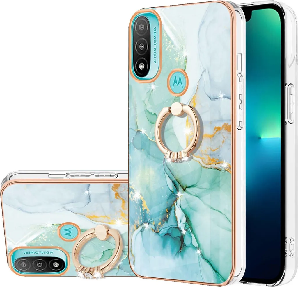 Custodia in marmo per Motorola Moto E20/E30/E40, custodia protettiva in silicone TPU con supporto ad anello Caffè