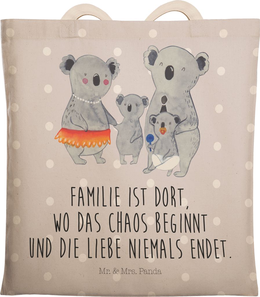Mr. & Mrs. Panda Tote Bag Koala Familie - Grau Pastell - Geschenk, Stofftragetasche, Kinder, Tasche, shopping, Geschwister, Mama, Shoppingtasche, F...