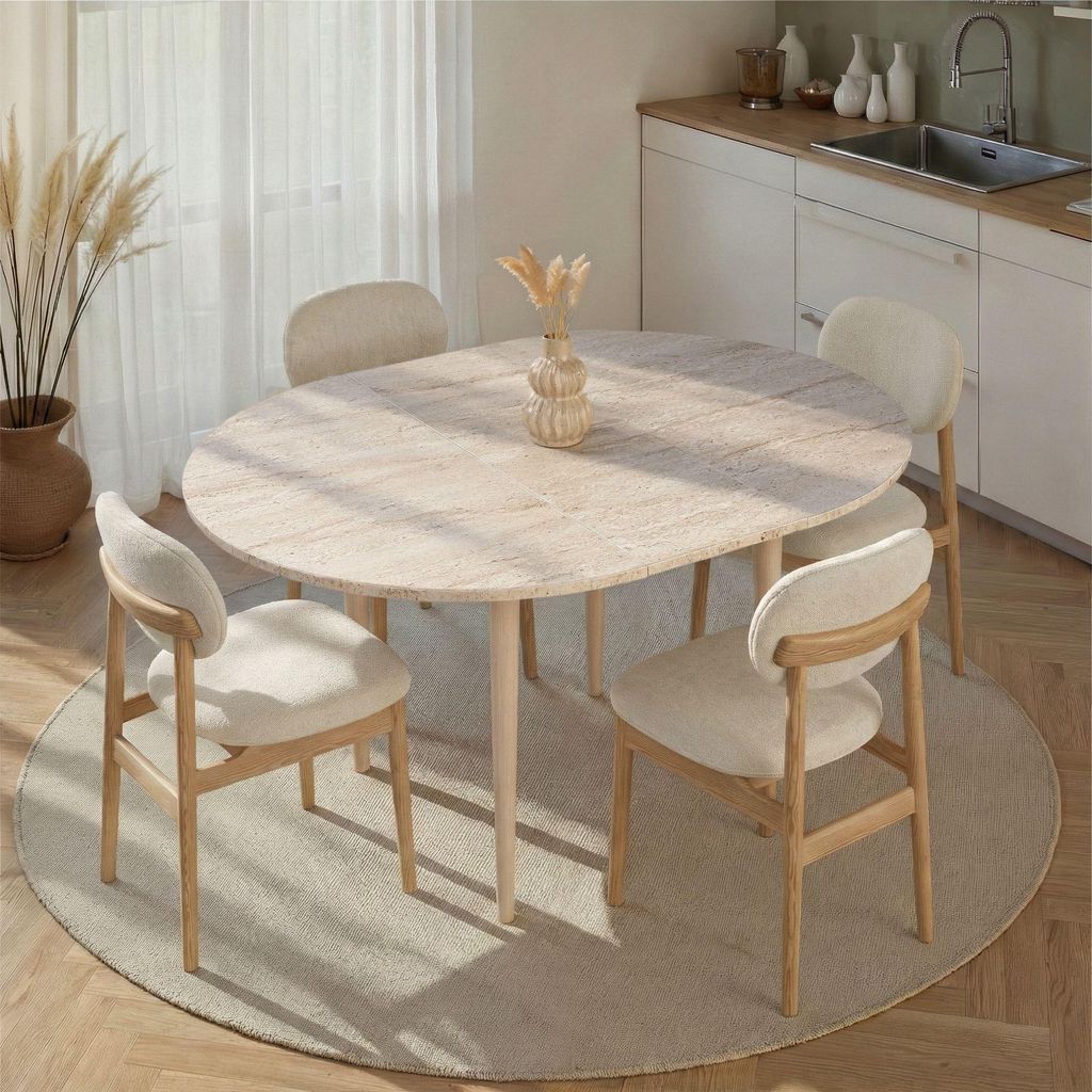 Skye Decor, Erweiterbarer Esstisch, Travertin und Eiche, 100 x 100 cm (offen 131 cm) | 100% melaminbeschichtete Spanplatte, 18 mm dick | Skandinavi...