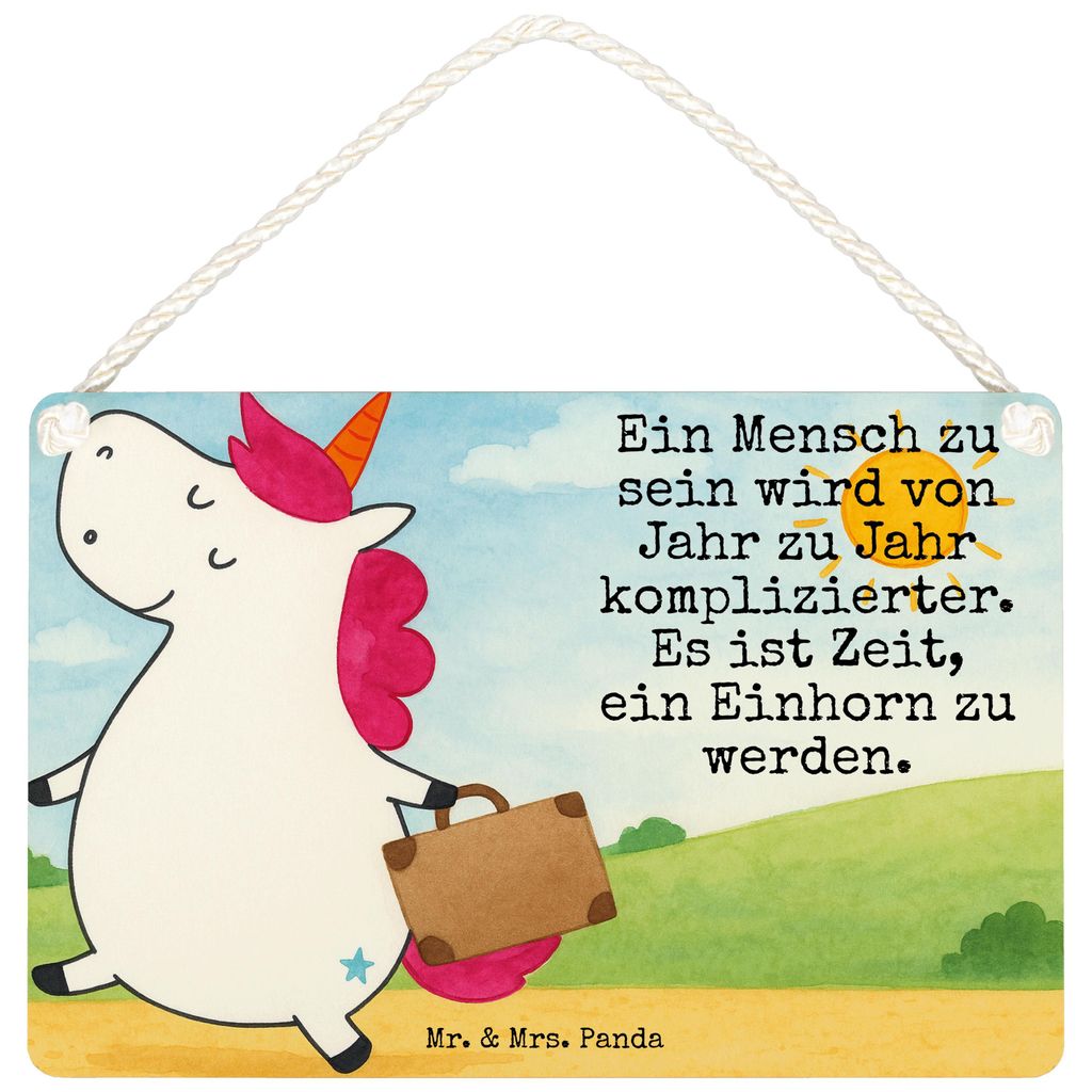 Mr. & Mrs. Panda Schild Einhorn Koffer Design DIN A5 - Weiß - Geschenk, Unicorn, wandtafel, hängeschild, Gepäck, Abenteuer, holzbild, Türschild...