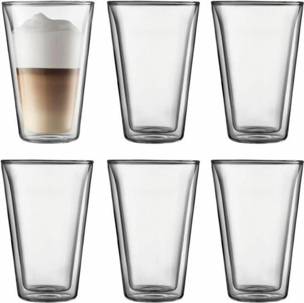 Bodum Doppeltwandige Latte Macchiato Gläser Kanne - Patentiertes Ventil - 400 ml - 6 Stück