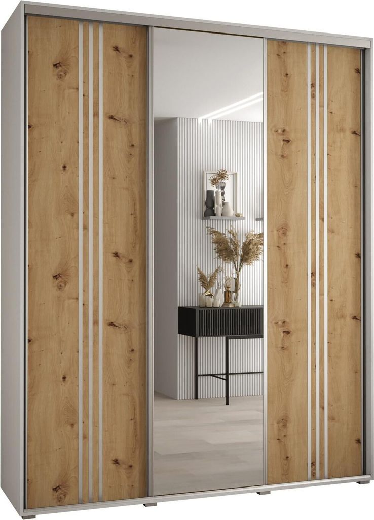 MEBLE KRYSPOL Davos 7 Schrank, drei Türen - 235,2x200x45 cm - Weiß Artisan Silber