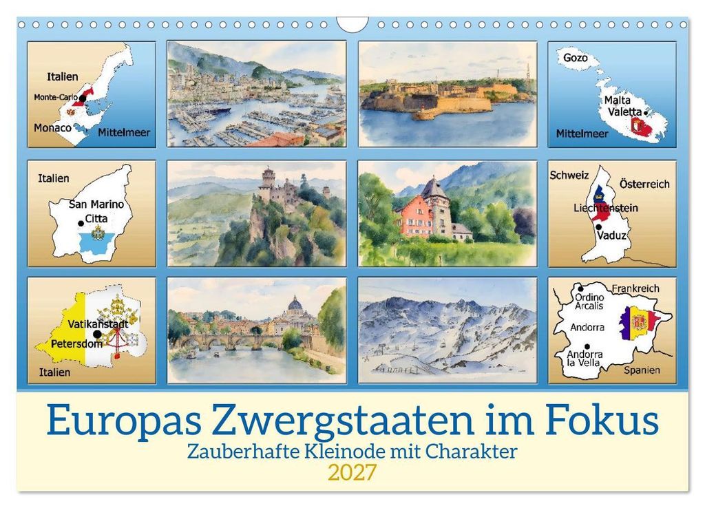 Europas Zwergstaaten im Fokus (Wandkalender 2027 DIN A3 quer), CALVENDO Monatskalender
