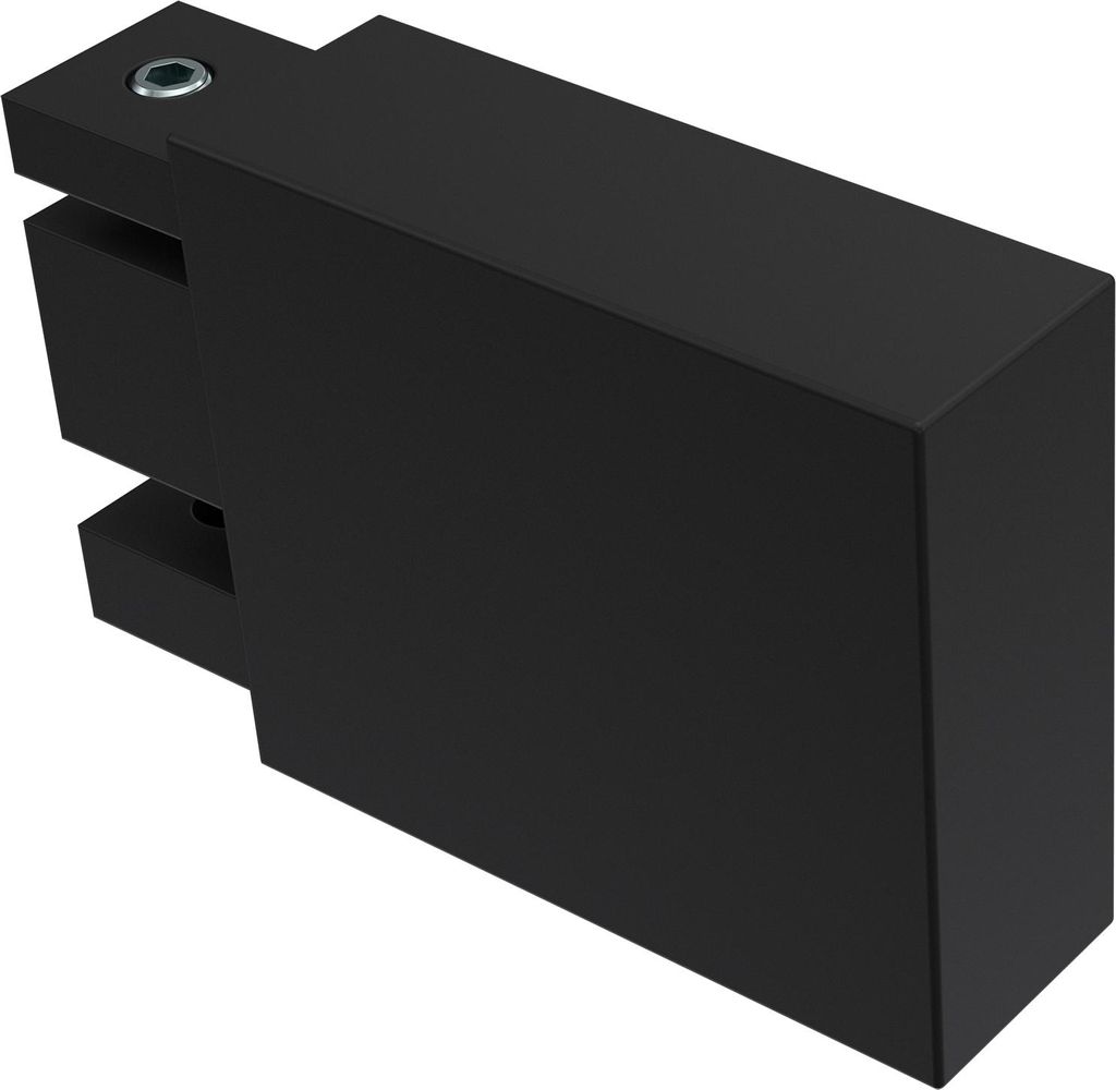 A black end piece for a curtain rod, shown in a studio setting against a white background.