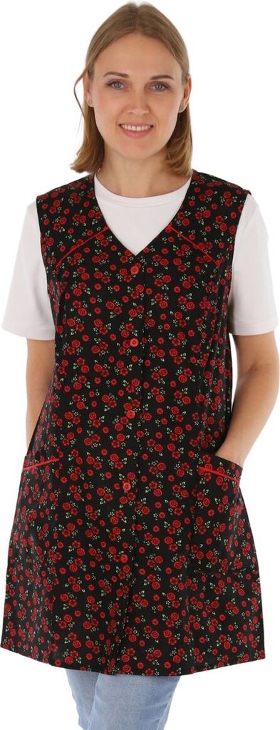 7/8 Kasack Baumwolle bunt Schürze kurz ohne Arm Kochschürze, Farbe:rot, Größe:42