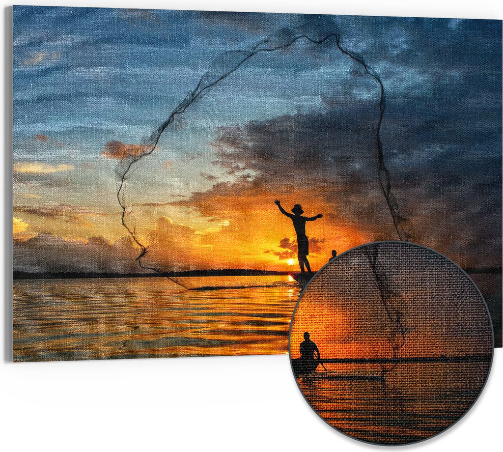 DEQORI Hybrid Leinwand Bild 90x60 cm 'Netz des Abendrots' Wandbild Glas flach modern