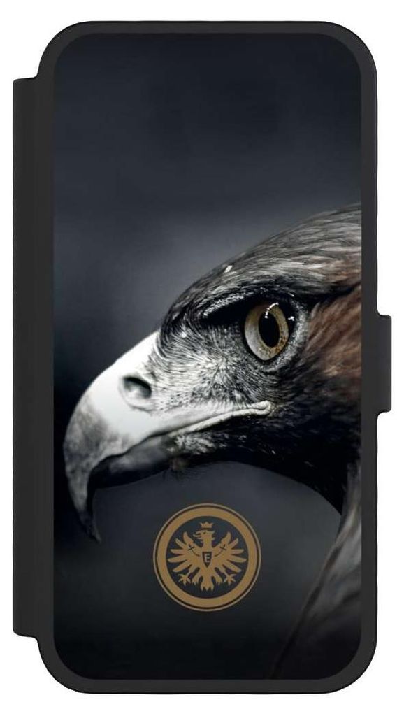 NIVOCASE Klapphülle für Apple iPhone 16 Pro Handyhülle aus Kunst Leder NIVOflip schwarz Adler Eintracht Frankfurt Offizielles Lizenzprodukt