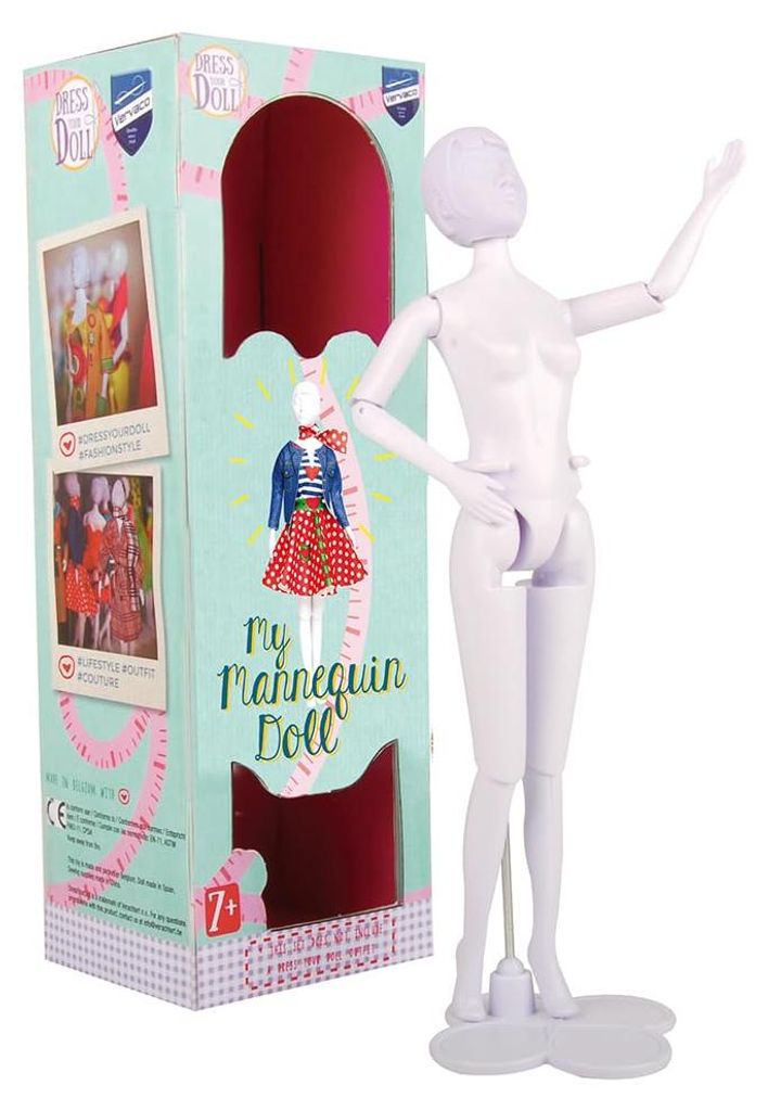 VERVACO Dress Your DOLL Mini Schneiderpuppe Mannequin Puppe Bewegliche Gelenke Weißer Kunststoff ca. 29 cm Barbie Zubehör Kleidung Fashion Design