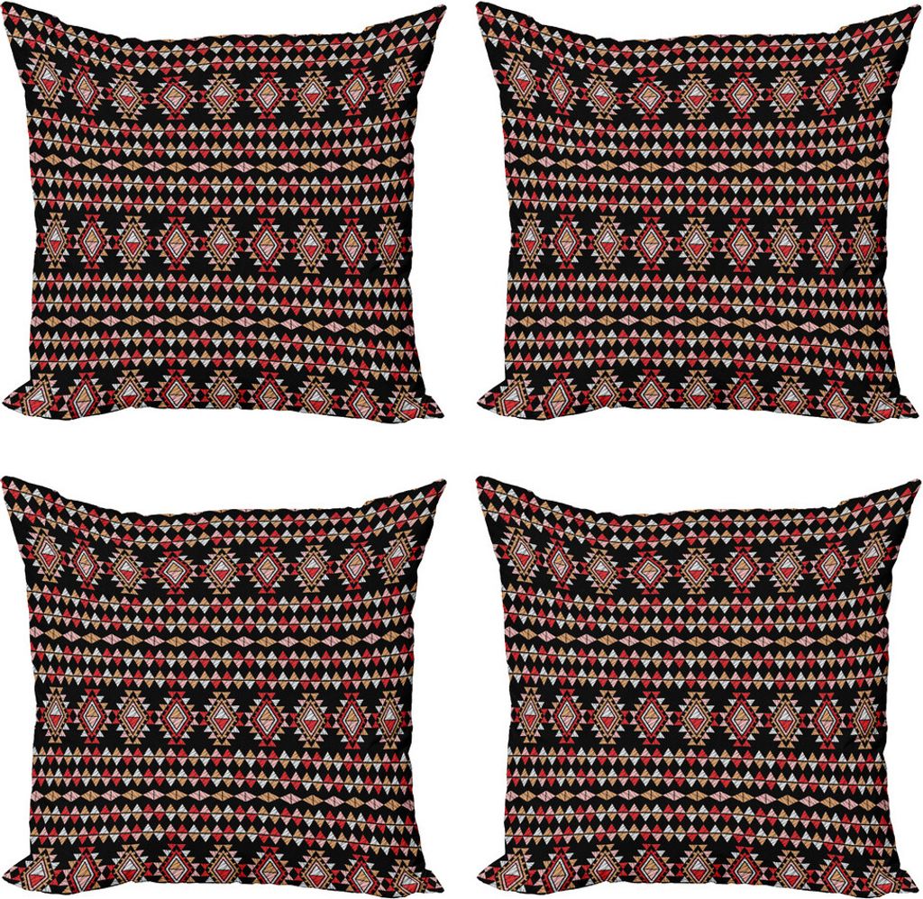 ABAKUHAUS aztekisch Kissenbezug Set (4 Stück), Volkskunst Triangles Patchwork, Moderner Doppelseitiger Digitaldruck, 50 cm x 50 cm, Almond Dark Pink