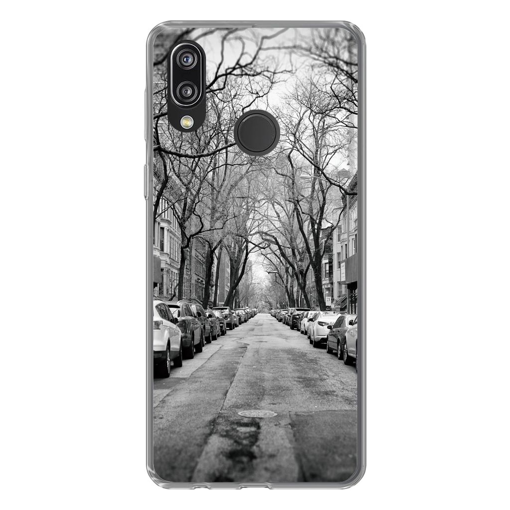 MuchoWow Handyhülle Schutzhülle Hülle für Huawei P20 Lite (2020) Geparkte Autos in New York - schwarz und weiß Silikon Softcase Handy Hülle...