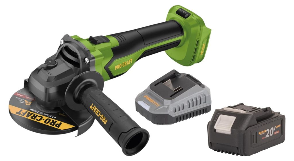 Procraft PGA22-BB Akku Winkelschleifer 20 V 125 mm Brushless + 1x Akku 4,0 Ah + Ladegerät