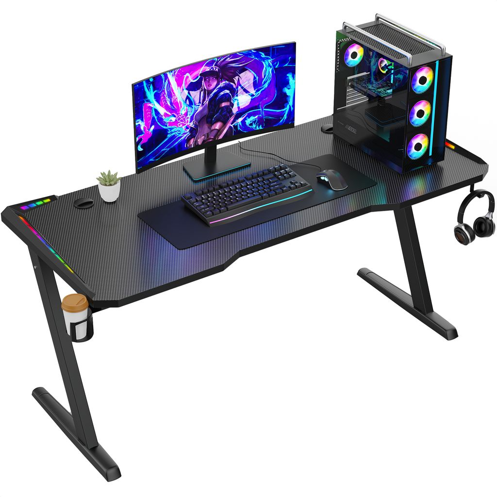 Avalo Gaming Schreibtisch - 140x60x73 cm - Spieletisch mit LED-Beleuchtung - Tisch - Schwarz