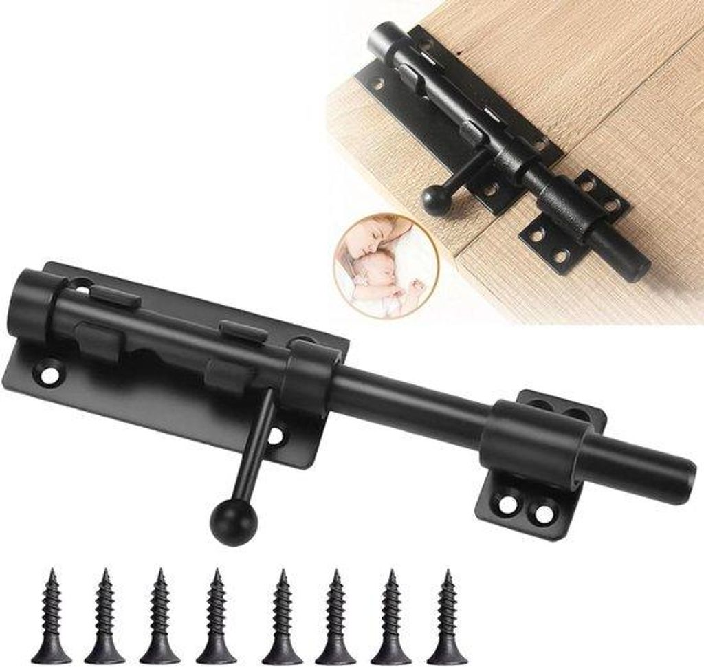RVS Deurslot mit Schiebeschloss 20 cm - Sicherheitsgitter in Mattschwarz