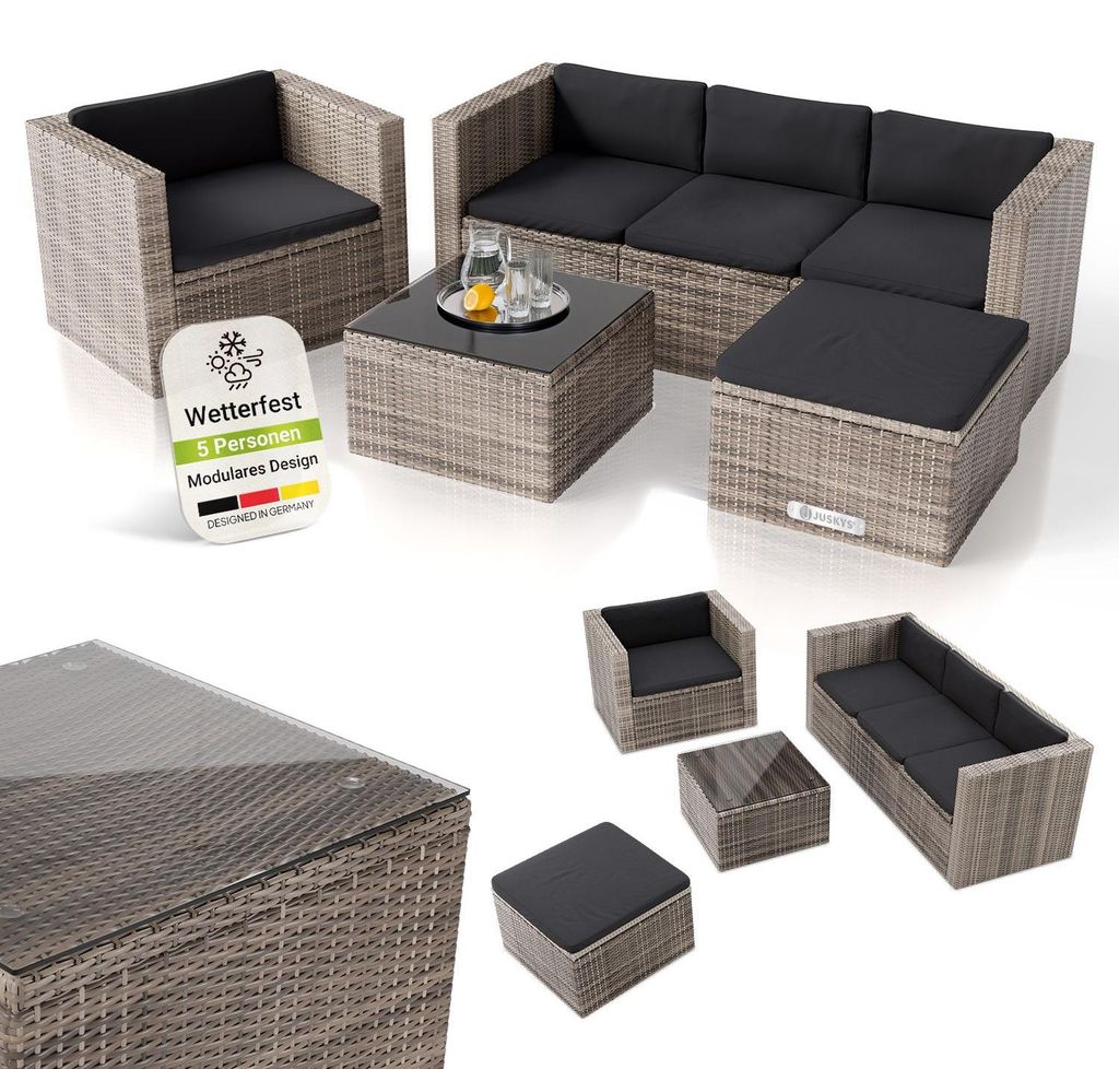 Juskys Polyrattan Lounge Punta Cana L grau-meliert – Produktbild 